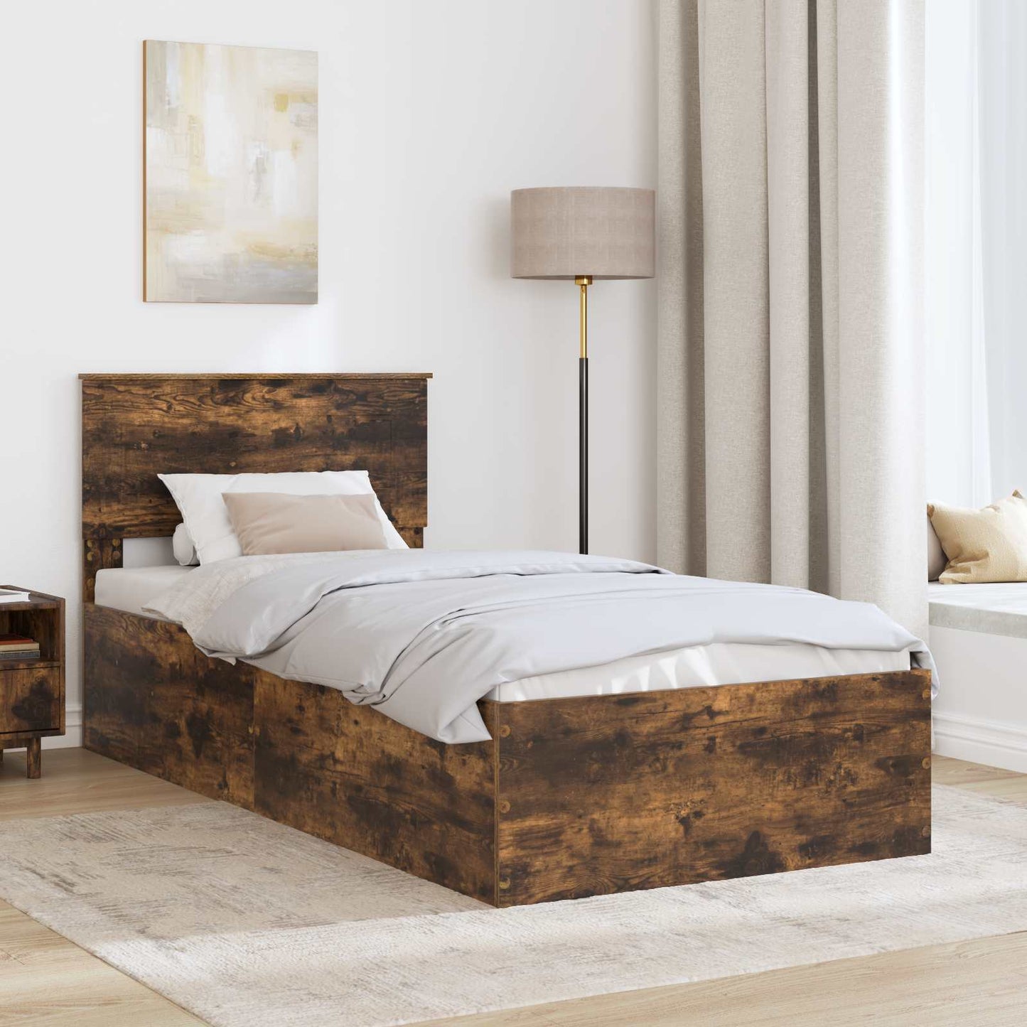 vidaXL Σκελετός Κρεβατιού Καπνιστό Δρύς 90 x 200 cm Επεξεργασμένο ξύλο
