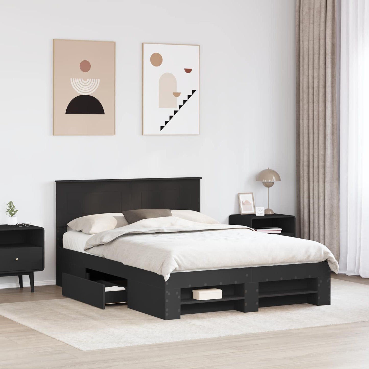 vidaXL Σκελετός Κρεβατιού Μαύρο 150 x 200 cm Επεξεργασμένο ξύλο