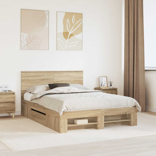 vidaXL Σκελετός Κρεβατιού Δρύς Sonoma 150 x 200 cm Επεξεργασμένο ξύλο