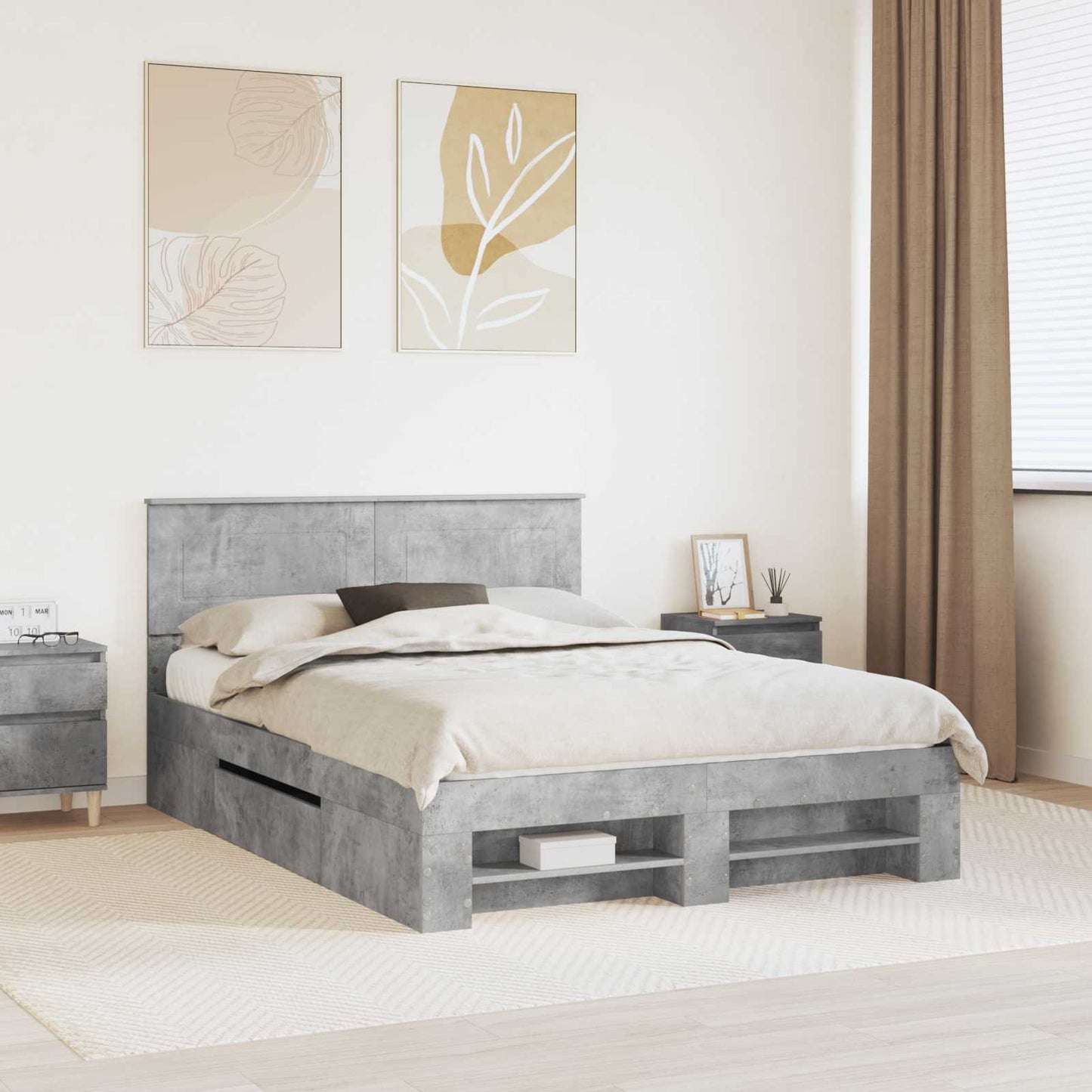 vidaXL Σκελετός Κρεβατιού με κεφαλάρι Σκυρόδεμα Γκρι 140 x 200 cm