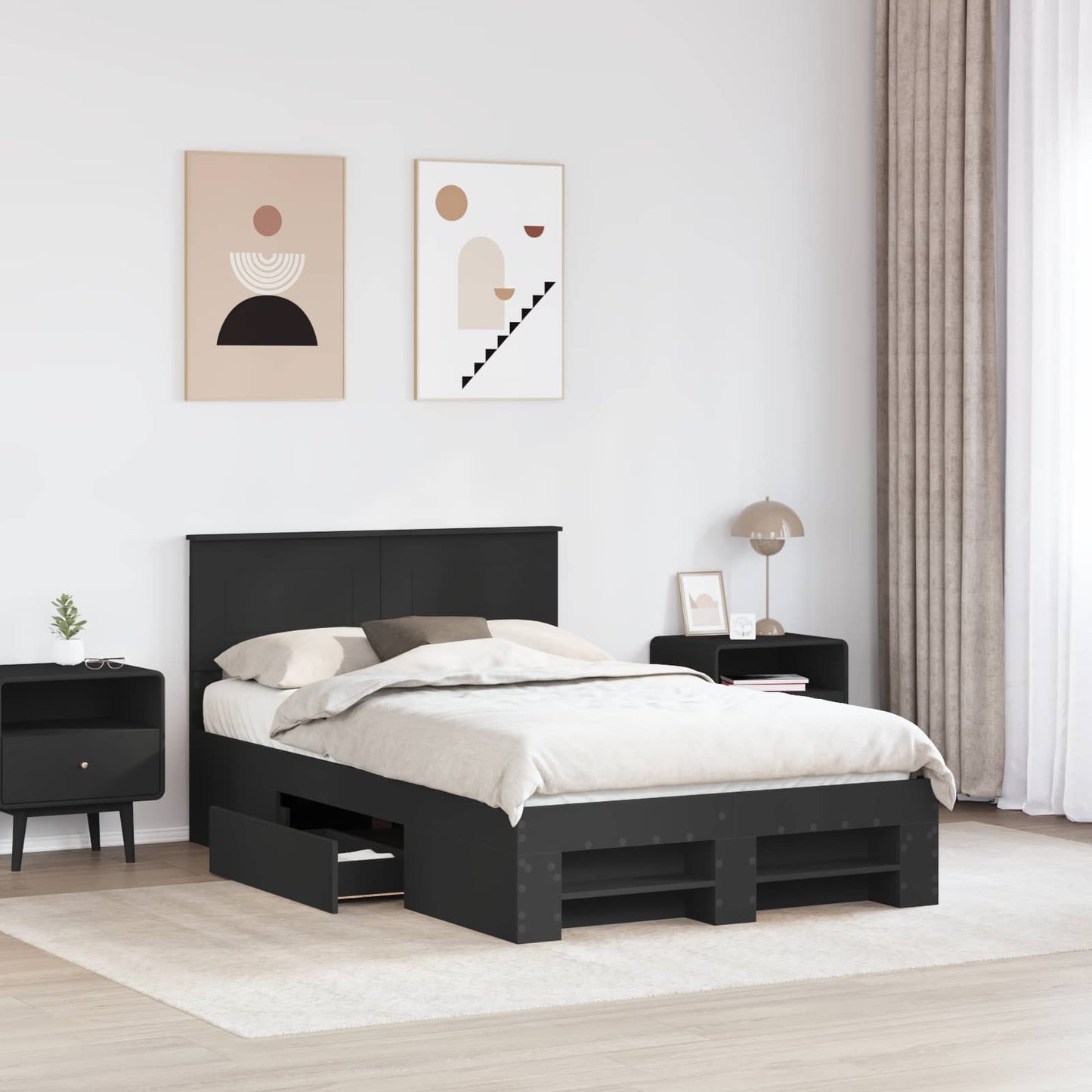 vidaXL Σκελετός Κρεβατιού Μαύρο 137 x 203 εκ. Επεξεργασμένο ξύλο