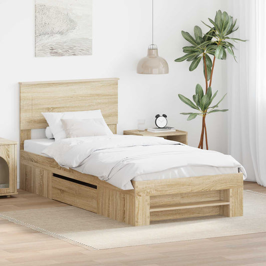 vidaXL Σκελετός Κρεβατιού Δρύς Sonoma 100 x 200 μ Επεξεργασμένο ξύλο