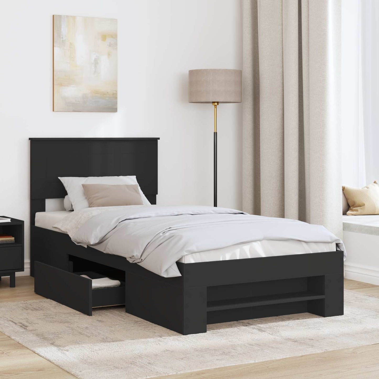 vidaXL Σκελετός Κρεβατιού Μαύρο 90 x 200 cm Επεξεργασμένο ξύλο