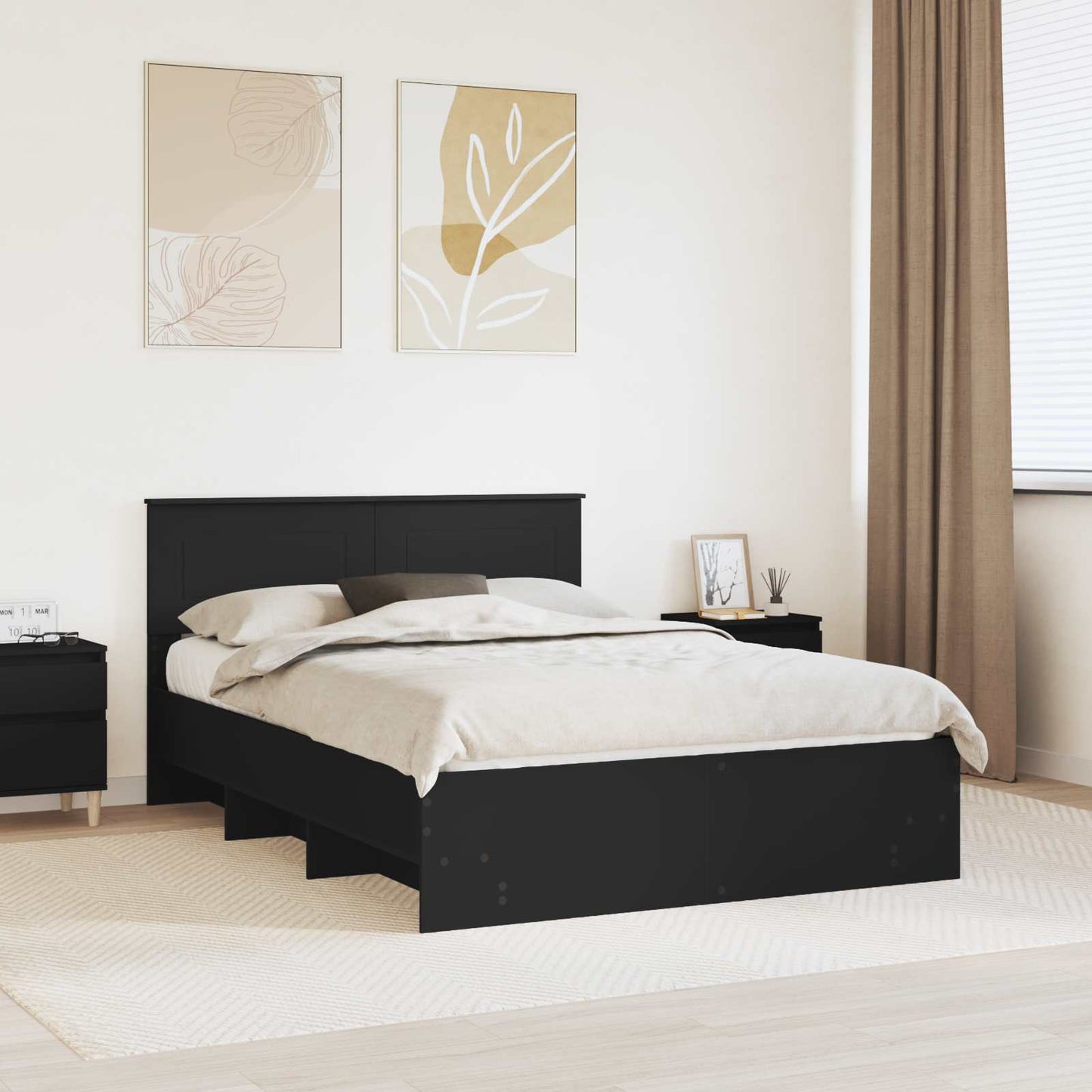vidaXL Σκελετός Κρεβατιού Μαύρο 150 x 200 cm Επεξεργασμένο ξύλο