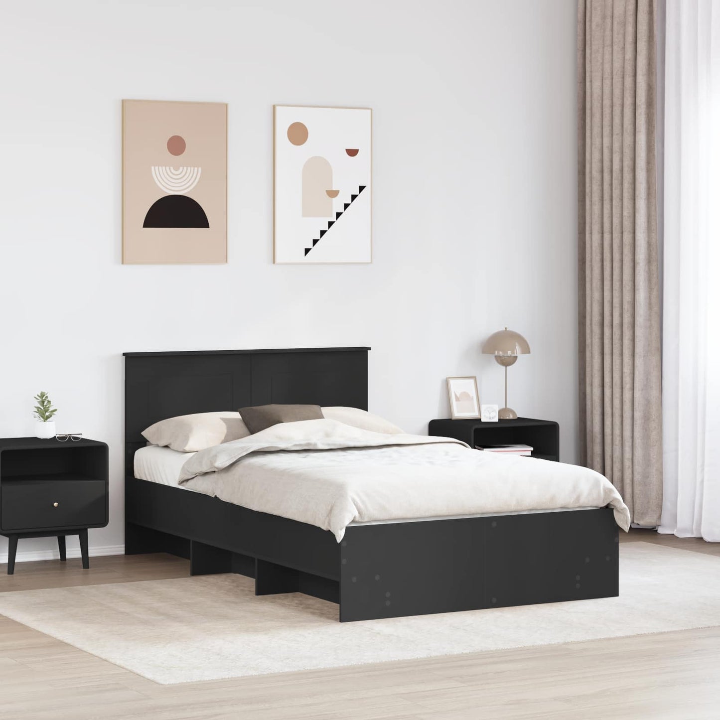 vidaXL Σκελετός Κρεβατιού Μαύρο 137 x 203 εκ. Επεξεργασμένο ξύλο