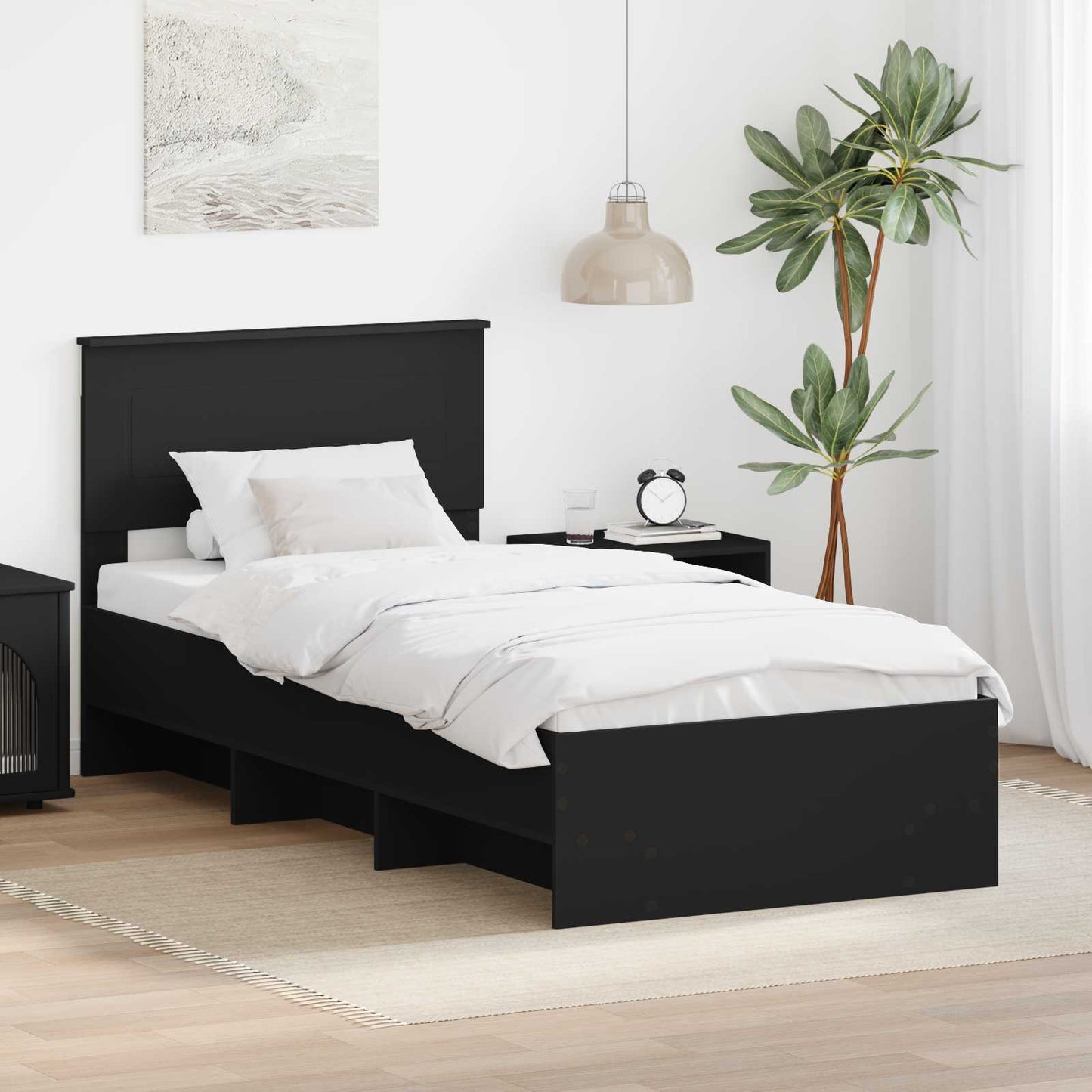 vidaXL Σκελετός Κρεβατιού Μαύρο 90 x 200 cm Επεξεργασμένο ξύλο
