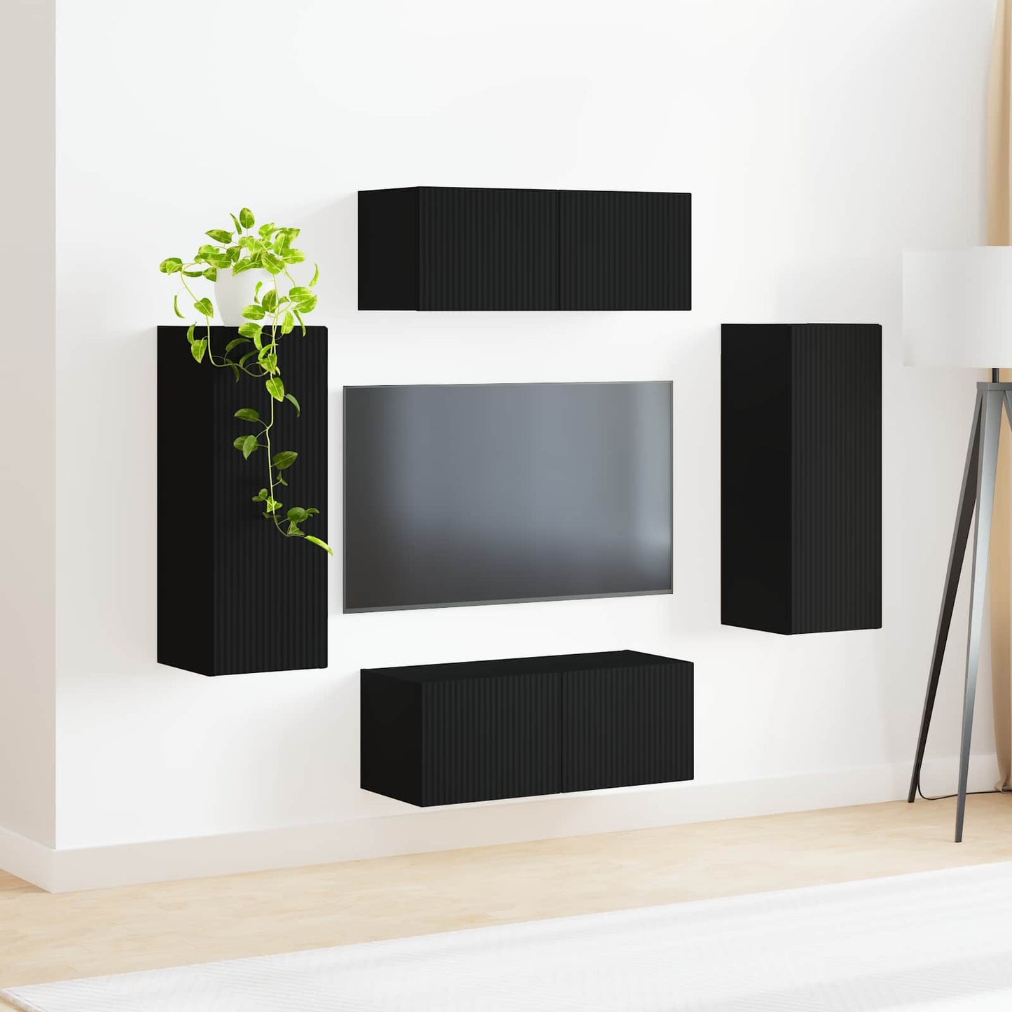 vidaXL Σετ τοίχου για τηλεόραση 4 pcs Μαύρο Επεξεργασμένο ξύλο