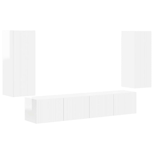 vidaXL Σετ τοίχου για τηλεόραση Επιτοίχιο 4 pcs Υψηλής γυαλάδας λευκό