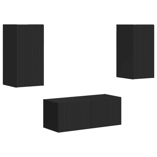 vidaXL Σετ επίπλου τηλεόρασης Επιτοίχιο 2 pcs Μαύρο Επεξεργασμένο ξύλο