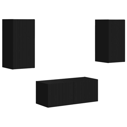 vidaXL Σετ επίπλου τηλεόρασης Επιτοίχιο 6 pcs Μαύρο Επεξεργασμένο ξύλο
