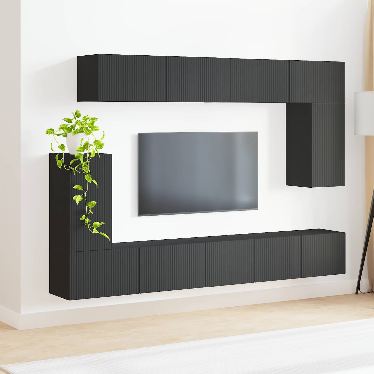 vidaXL Σετ επίπλου τηλεόρασης Επιτοίχιο 5 pcs Μαύρο Επεξεργασμένο ξύλο