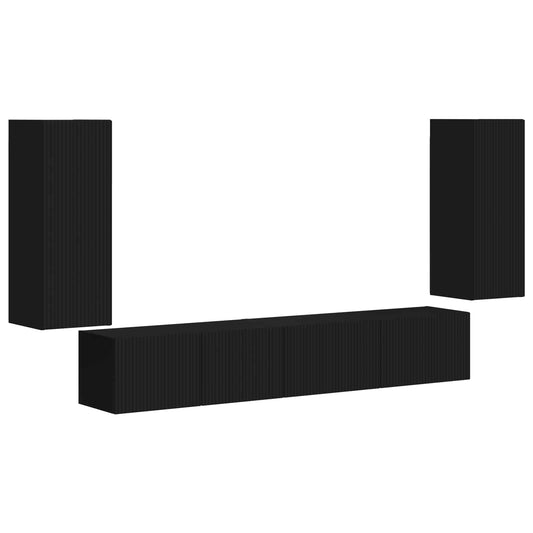 vidaXL Σετ επίπλου τηλεόρασης 4 pcs Μαύρο Επεξεργασμένο ξύλο