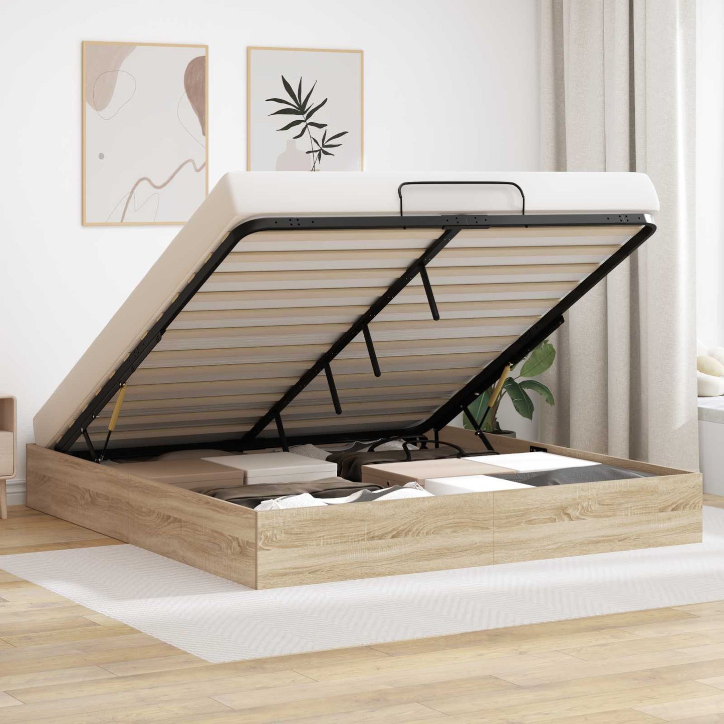 vidaXL Κρεβάτι Οθωμανικού Τύπου Δρύς Sonoma 193 x 120 x 25 εκ