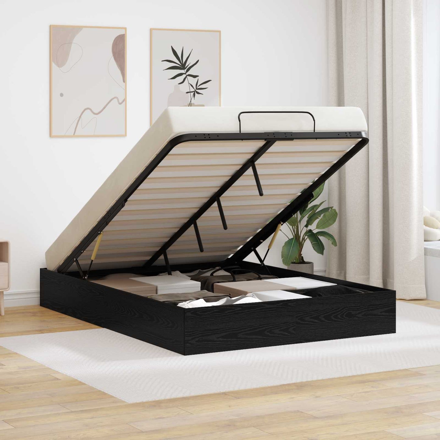 vidaXL Κρεβάτι Οθωμανικού Τύπου Μαύρη Δρυς 193 x 140 x 25 εκ