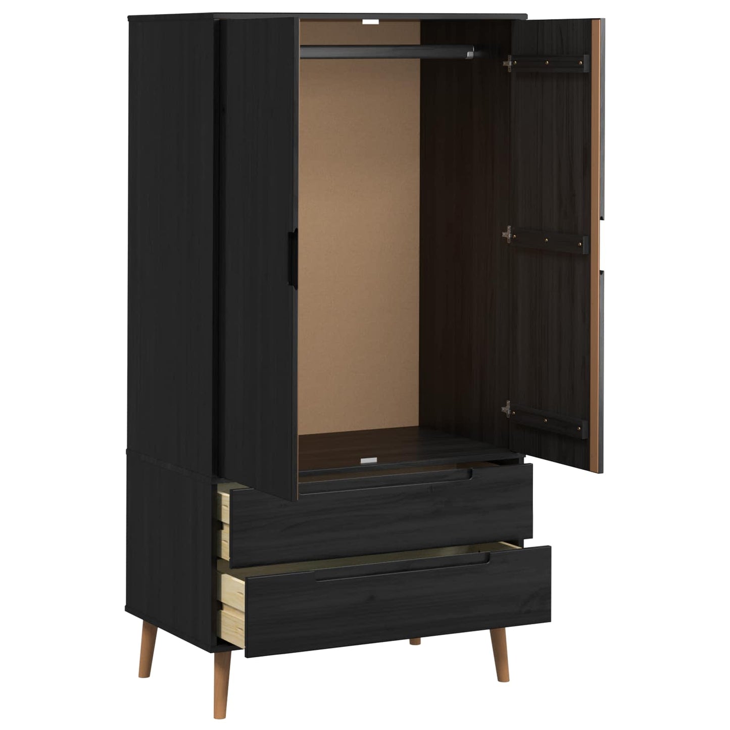 vidaXL Ντουλάπι MOLDE Μαύρο 90 x 55 x 175 εκ Μασίφ Ξύλο Πεύκου