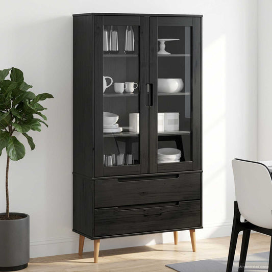 vidaXL Γυάλινη Βαθιά Ντουλάπα Μαύρο 90 x 35 x 175 εκ