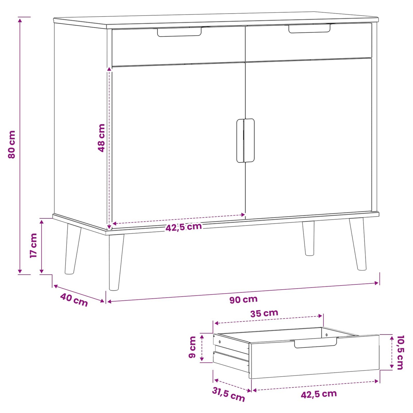 vidaXL Πλαϊνό γραφείο MOLDE Καραμέλα 90 x 40 x 80 εκ