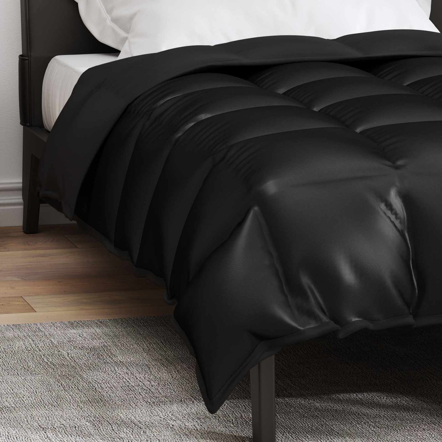 vidaXL Χειμερινό Παπλωματοθήκη Μαύρο 140 x 220 cm Σατέν και Μικροΐνες