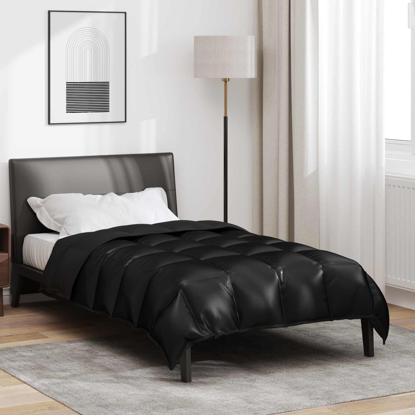 vidaXL Χειμερινό Παπλωματοθήκη Μαύρο 140 x 220 cm Σατέν και Μικροΐνες