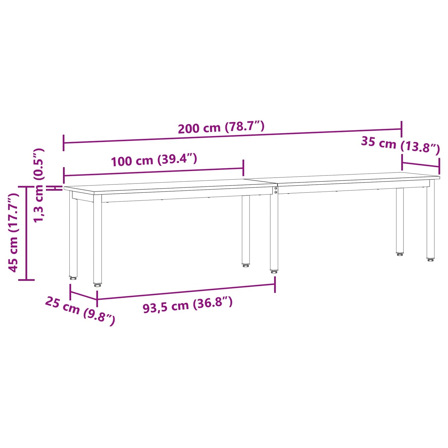 vidaXL παγκάκι Artisan Δρυς 200 x 35 x 45 εκ Επεξεργασμένο Ξύλο