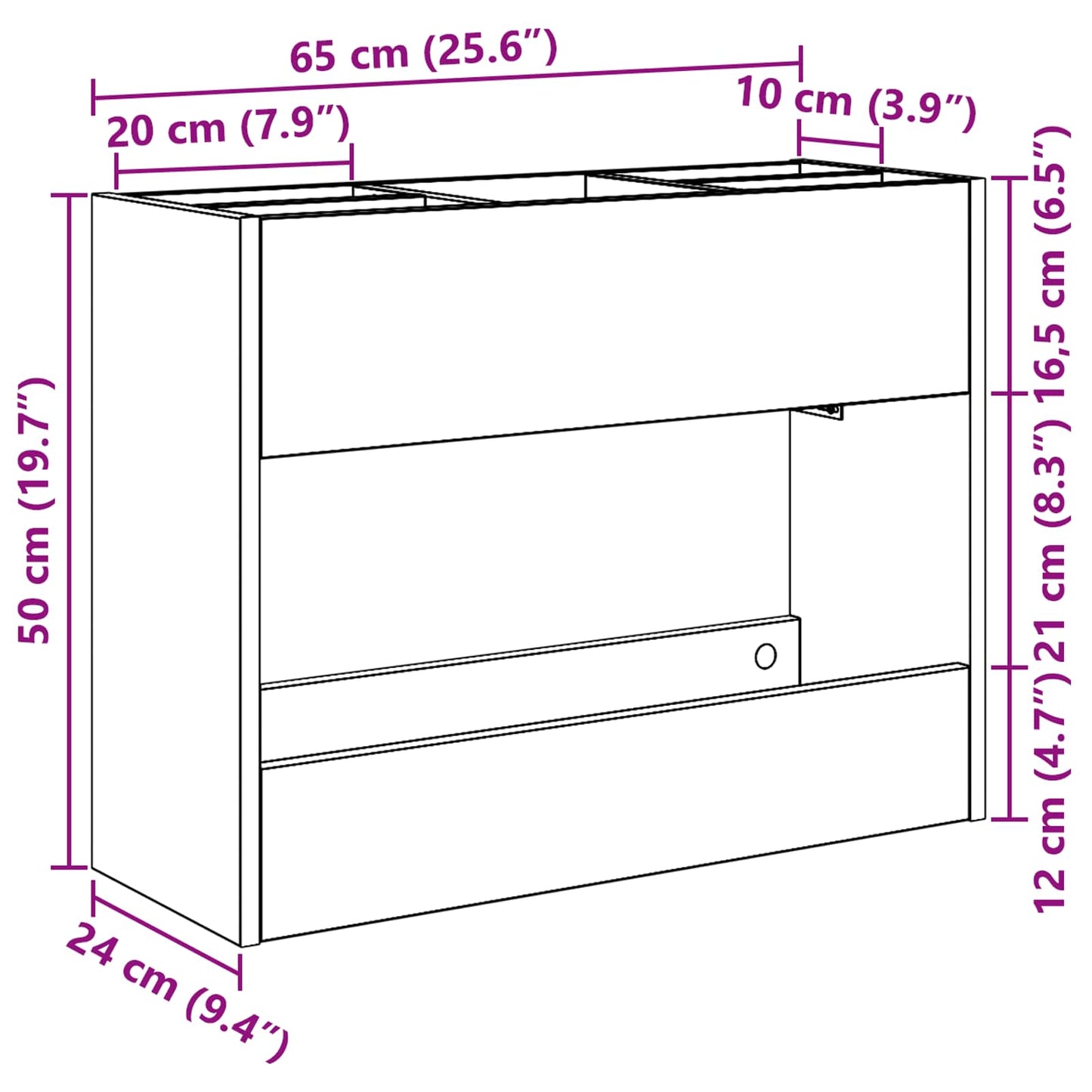 vidaXL Σχέδιο & βάση αποθήκευσης Μαύρη Οξυά 65 x 24 x 50 εκ