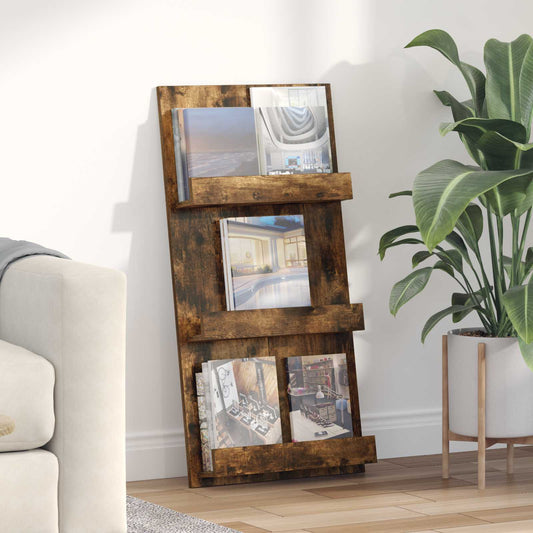 vidaXL Ράφι Περιοδικών με ράφι Καπνιστό Δρύς 51 x 11 x 102 εκ