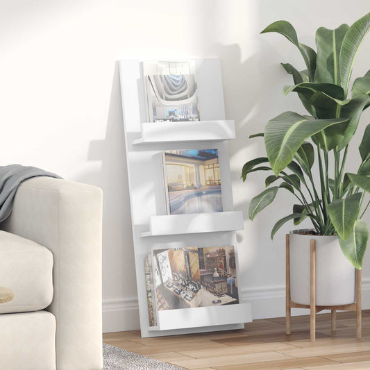 vidaXL Ράφι Περιοδικών Λευκό 51 x 11 x 102 εκ Επεξεργασμένο ξύλο