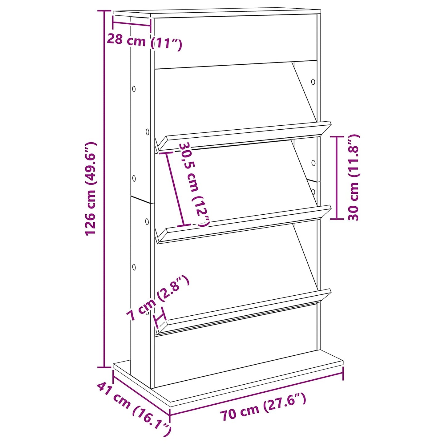vidaXL Ράφι Περιοδικών Λευκό 70 x 41 x 126 εκ. Επεξεργασμένο ξύλο