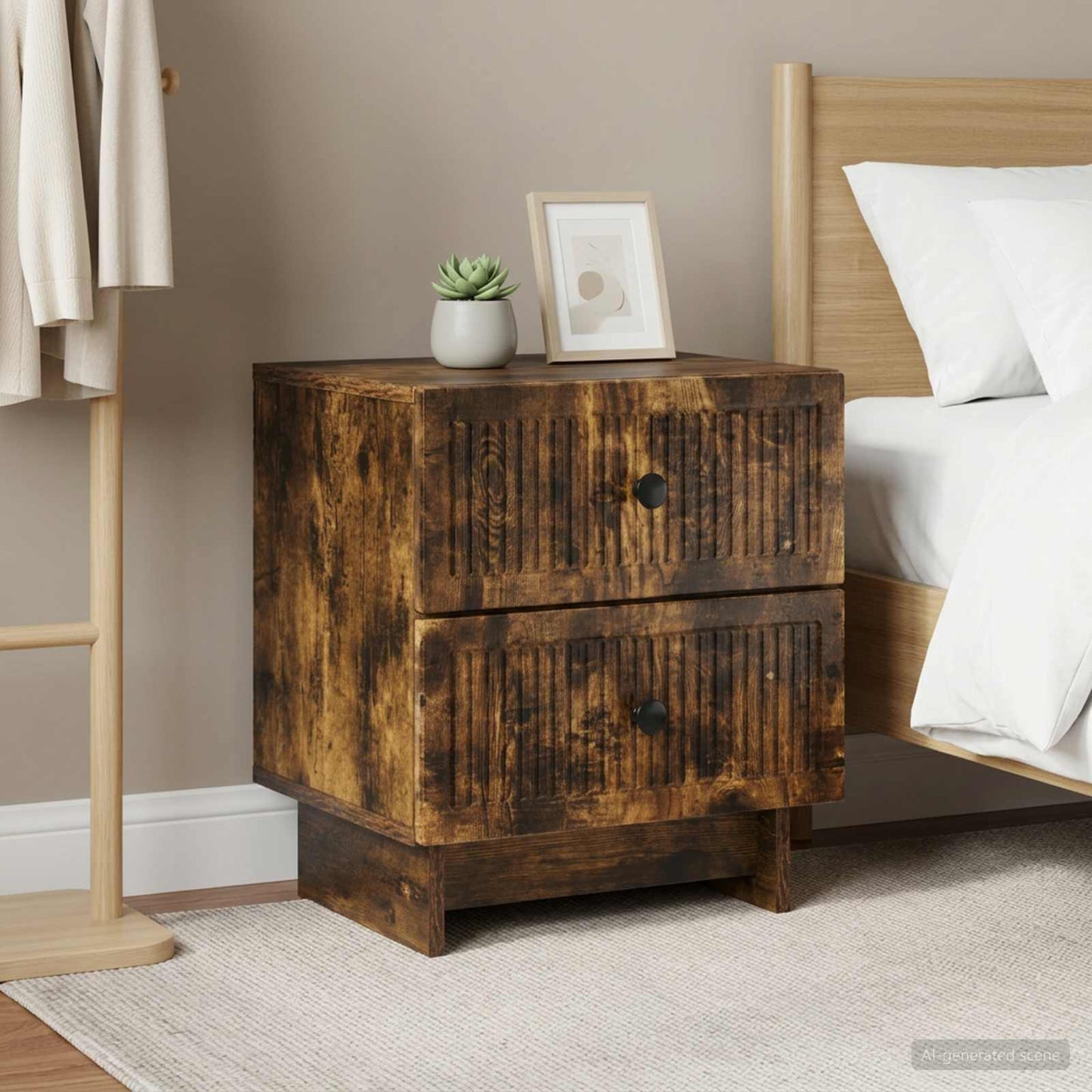 vidaXL Κομοδίνο 2 τμχ. Καπνισμένο Ξύλο Δρυός 43 x 34,5 x 47,5 εκ