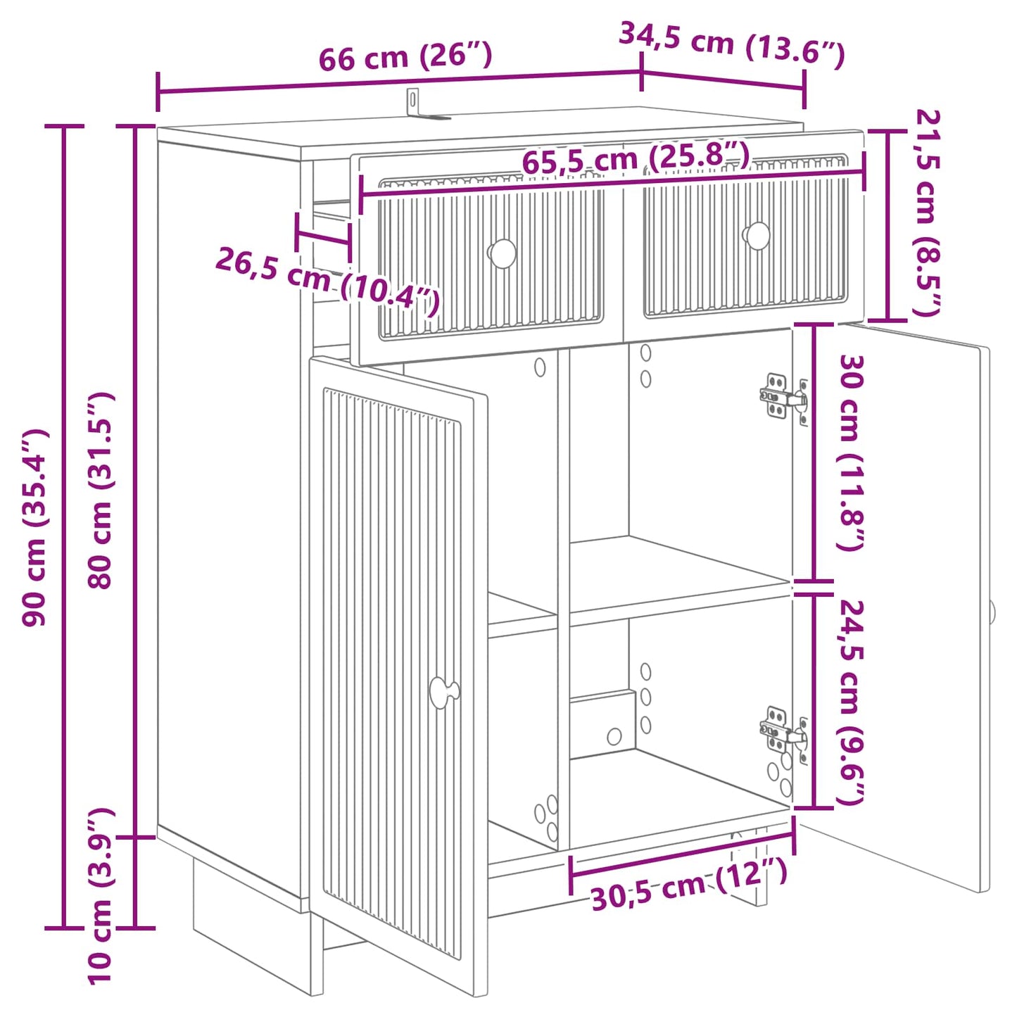 vidaXL Πλαϊνό γραφείο Sonoma Δρυς 66 x 34,5 x 90 εκ Επεξεργασμένο Ξύλο
