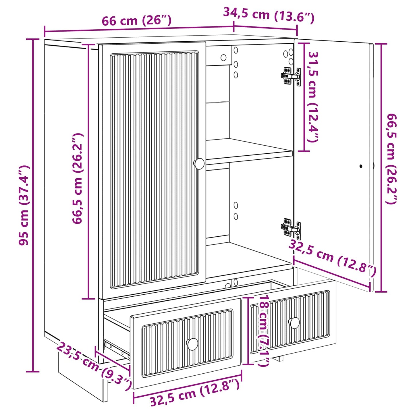 vidaXL Πλαϊνό γραφείο Παλιό ξύλο 66 x 34,5 x 95 εκ.