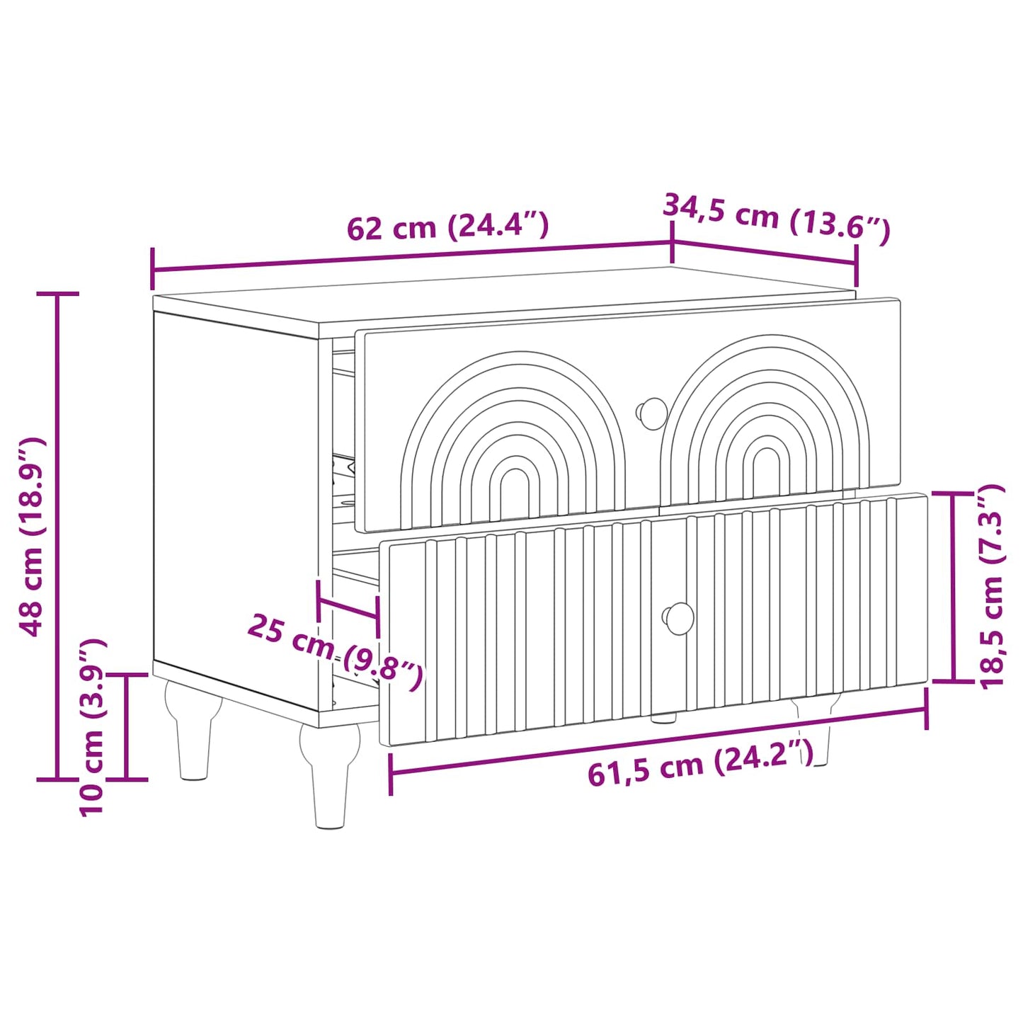 vidaXL Κομοδίνο Παλαιωμένο ξύλο 62 x 34,5 x 48 εκ Επεξεργασμένο Ξύλο
