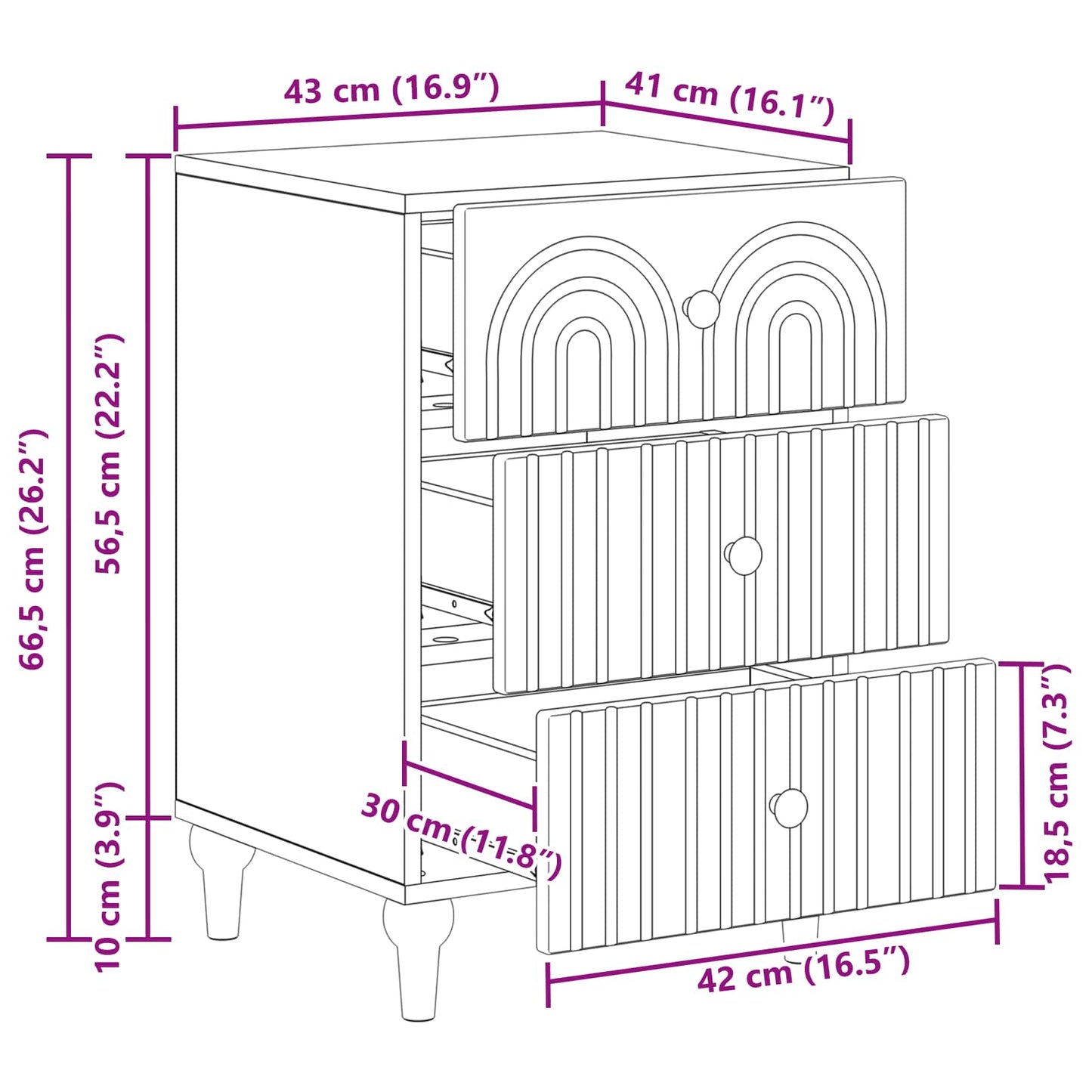 vidaXL Κομοδίνο Παλαιωμένο ξύλο 43x 41 x 66,5 εκ Επεξεργασμένο Ξύλο