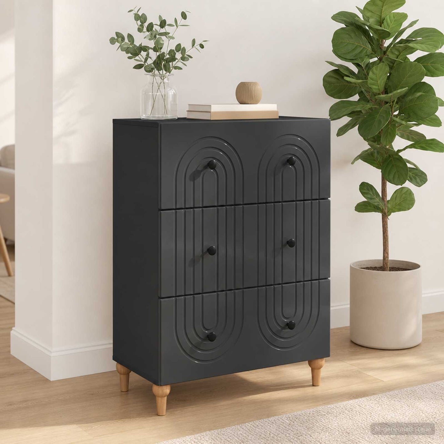 vidaXL Ντουλάπι με Συρτάρια Μαύρο 66 x 34,5 x 90 εκ Επεξεργασμένο Ξύλο