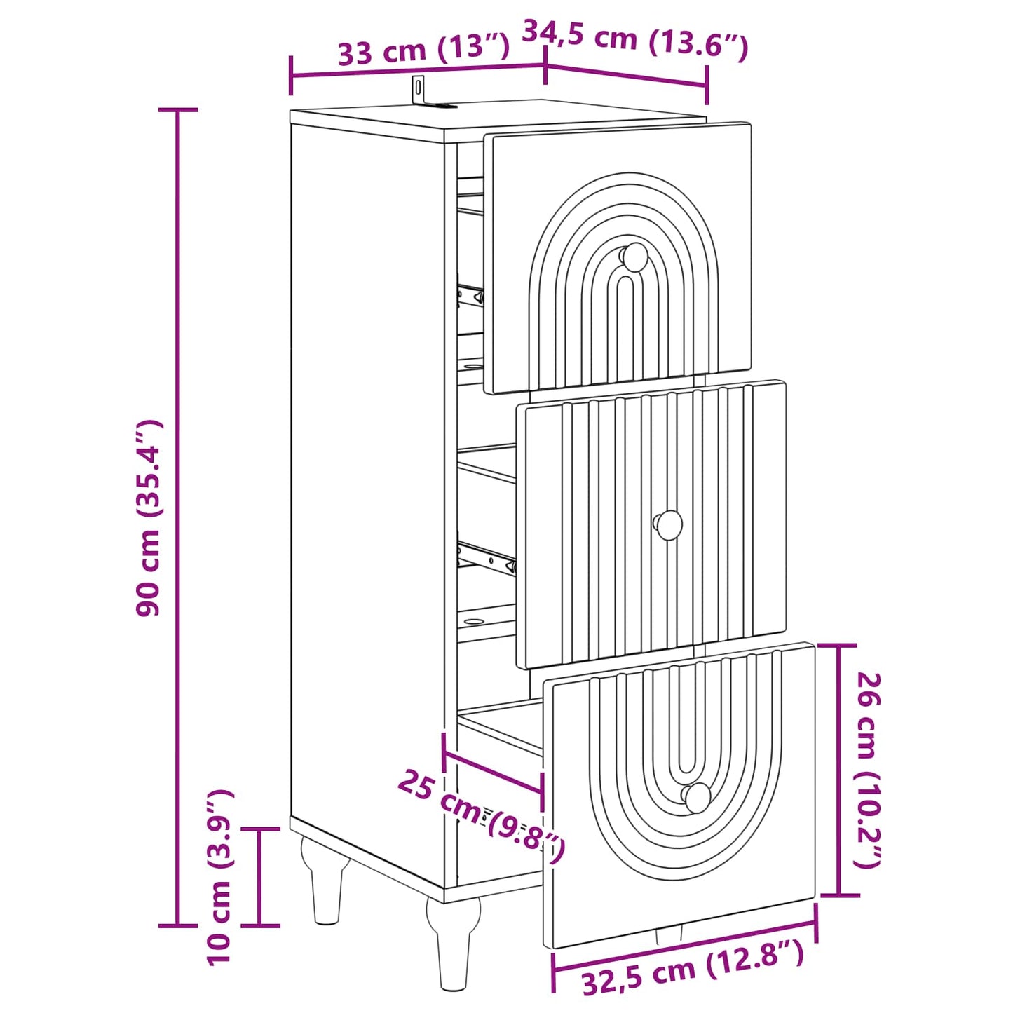 vidaXL Ντουλάπι με Συρτάρια Λευκό 33 x 34,5 x 90 εκ Επεξεργασμένο Ξύλο