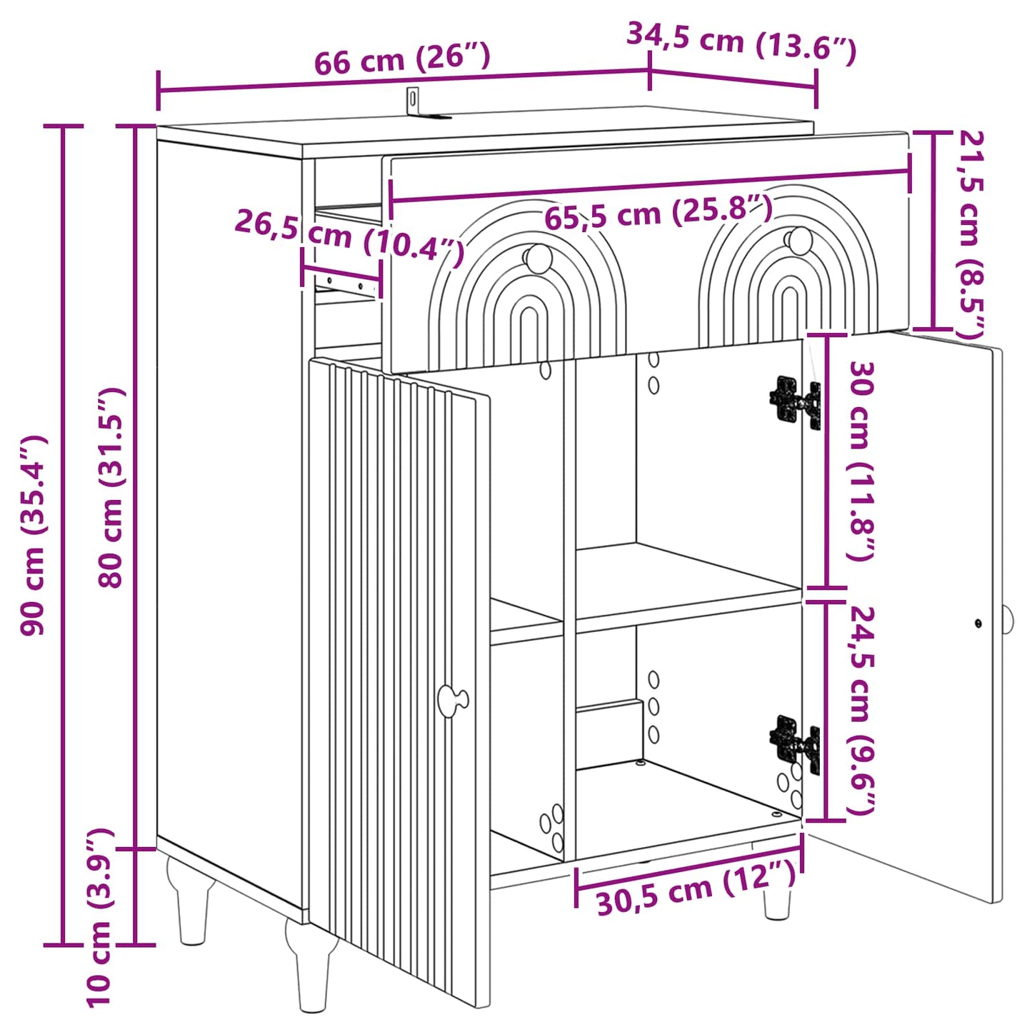 vidaXL Πλαϊνό γραφείο Γκρι Sonoma 66 x 34,5 x 90 εκ Επεξεργασμένο Ξύλο
