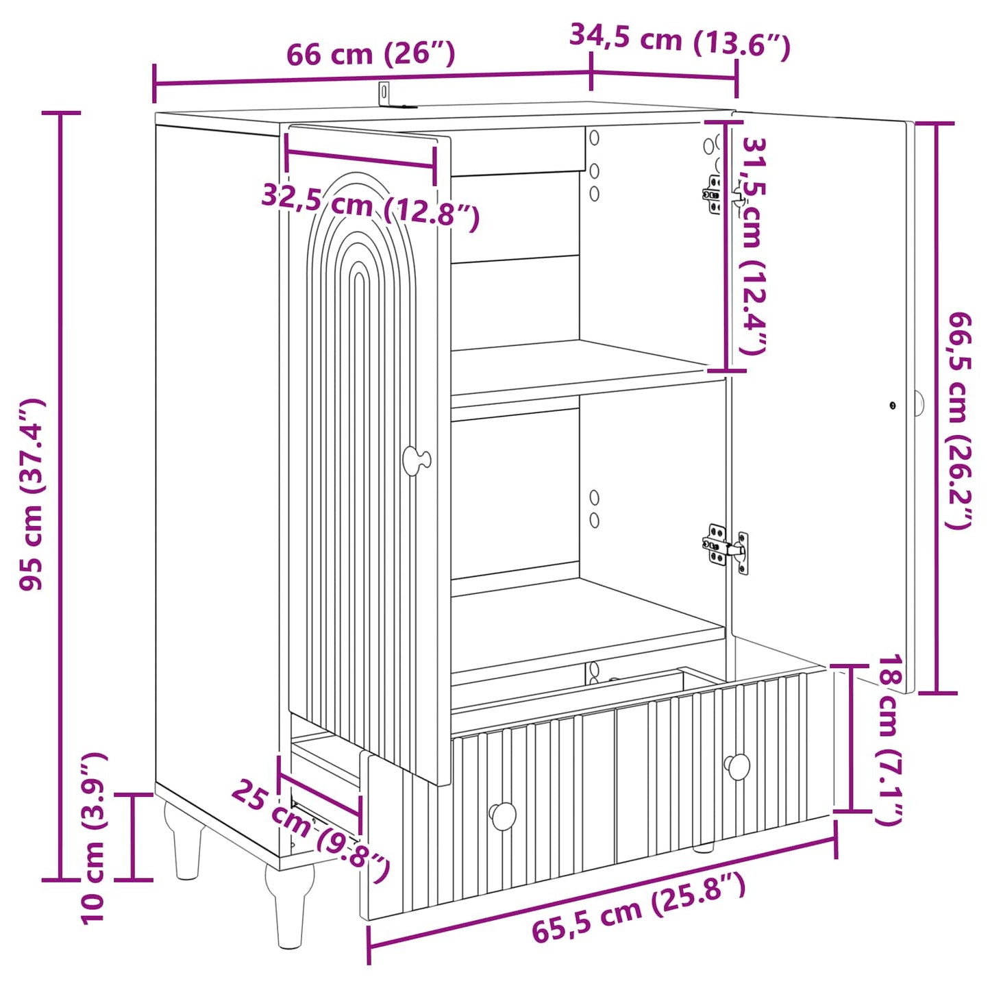 vidaXL Πλαϊνό γραφείο Μαύρο 66 x 34,5 x 95 εκ. Επεξεργασμένο Ξύλο