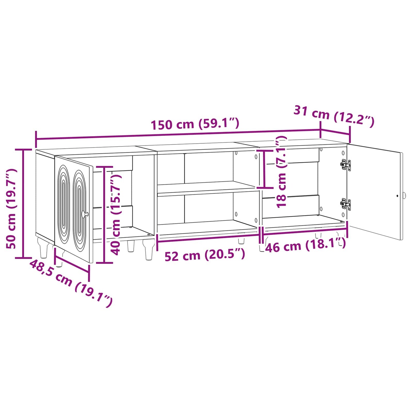 vidaXL Ντουλάπι TV Artisan Δρυς 150 x 31 x 50 εκ. Επεξεργασμένο Ξύλο