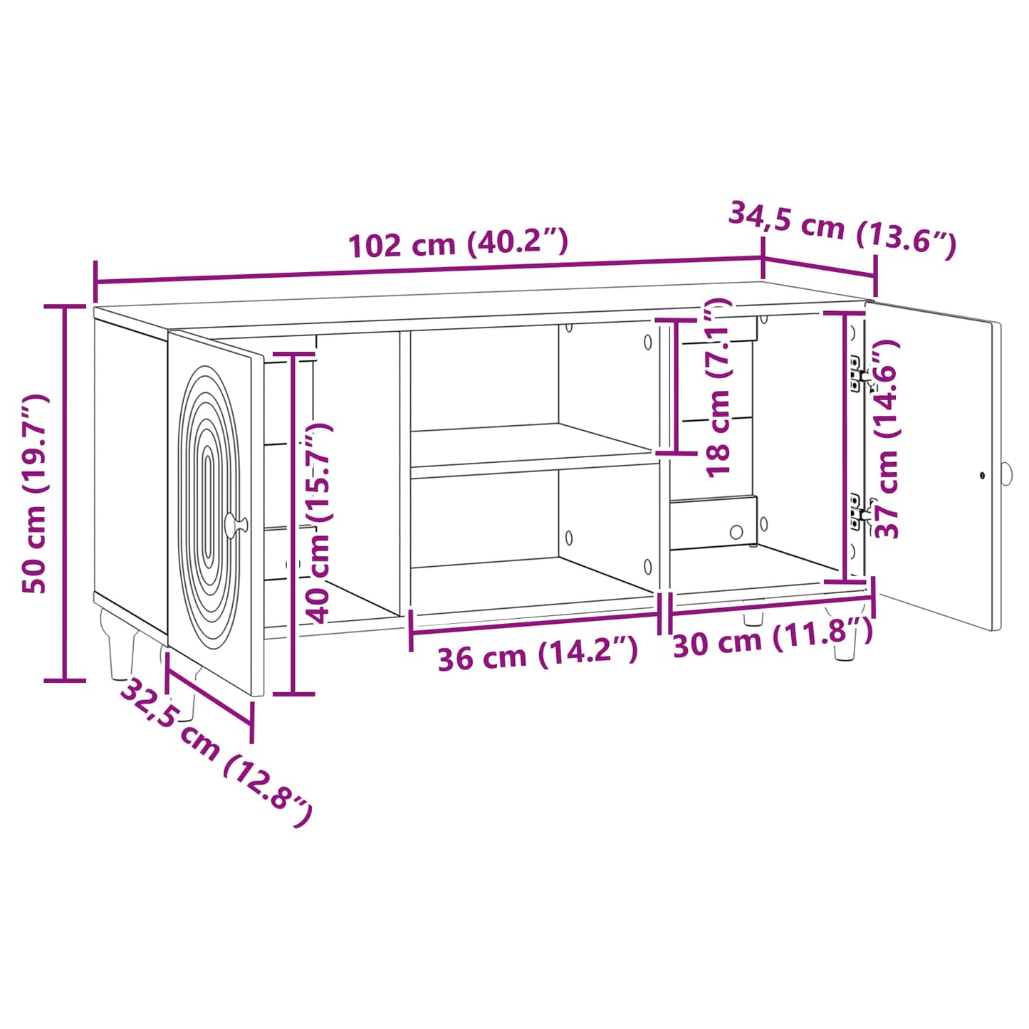 vidaXL Ντουλάπι TV Γκρι Sonoma 102 x 34,5 x 50 εκ. Επεξεργασμένο Ξύλο