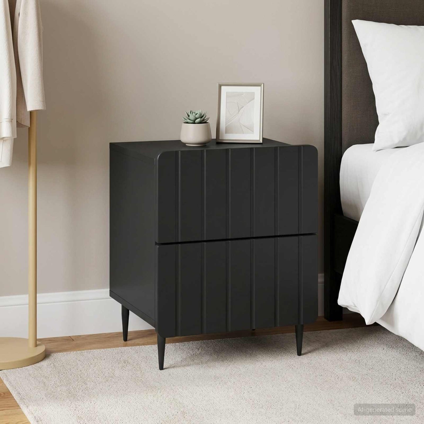 vidaXL Κομοδίνο 2 τμχ. Μαύρο 43 x 34,5 x 49,5 εκ Επεξεργασμένο Ξύλο