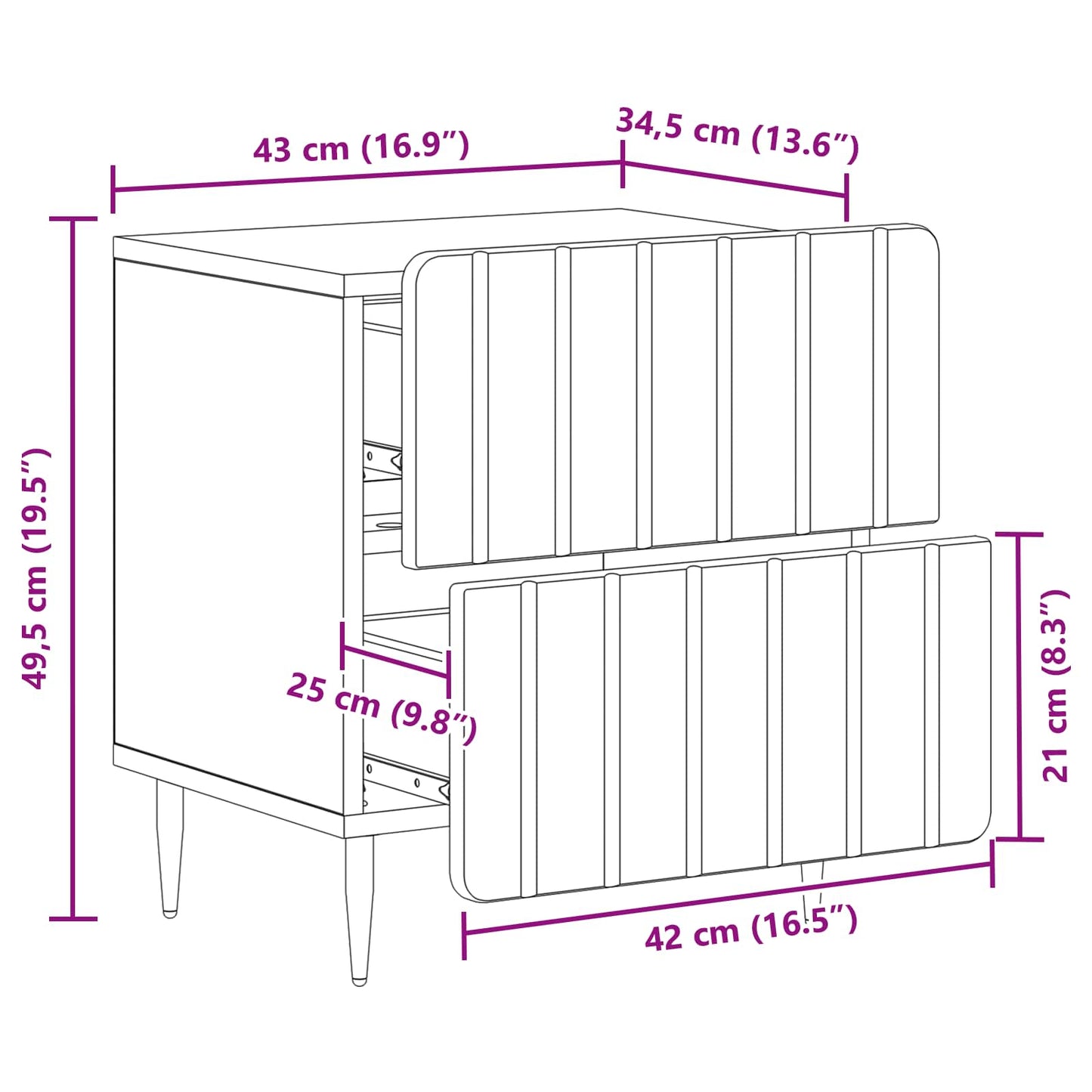 vidaXL Κομοδίνο Artisan Δρυς 43 x 34,5 x 49,5 εκ Επεξεργασμένο Ξύλο