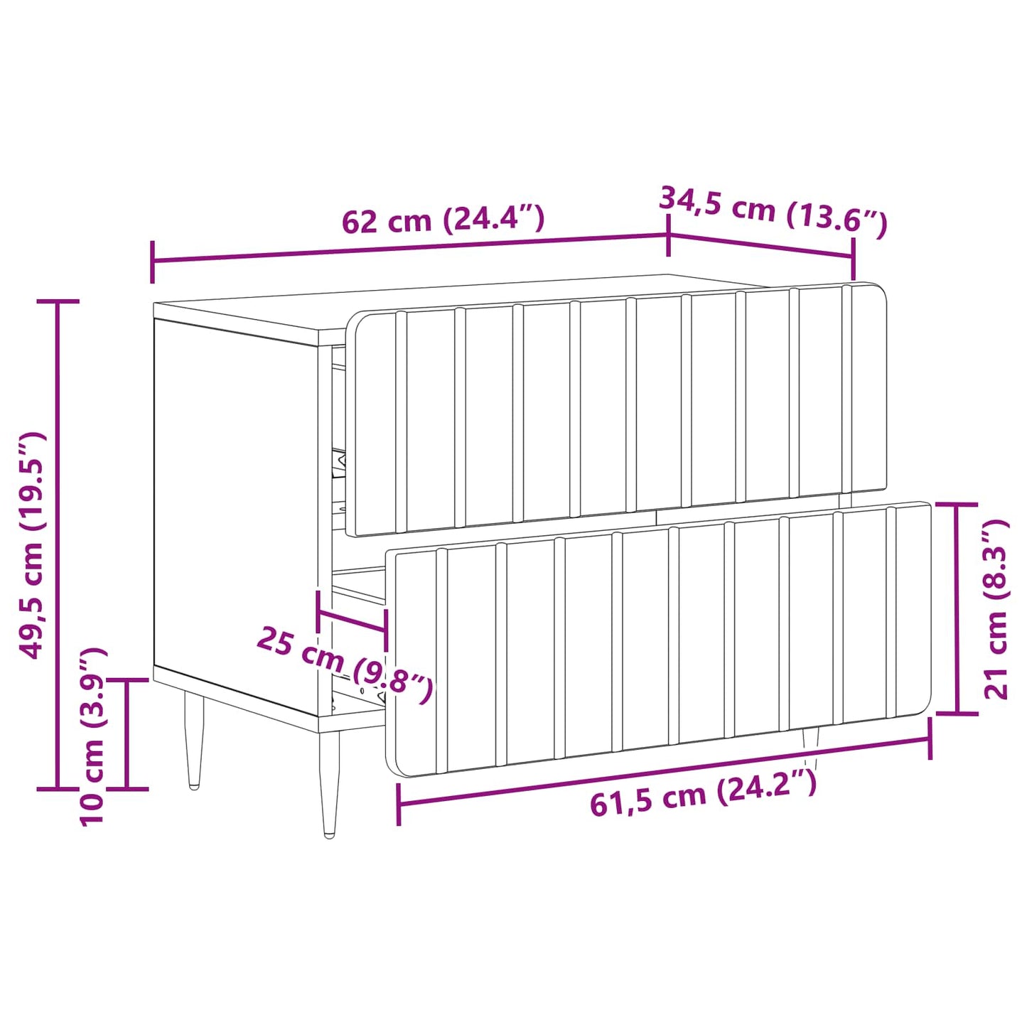 vidaXL Κομοδίνο Sonoma Δρυς 62 x 34,5 x 49,5 εκ. Επεξεργασμένο Ξύλο