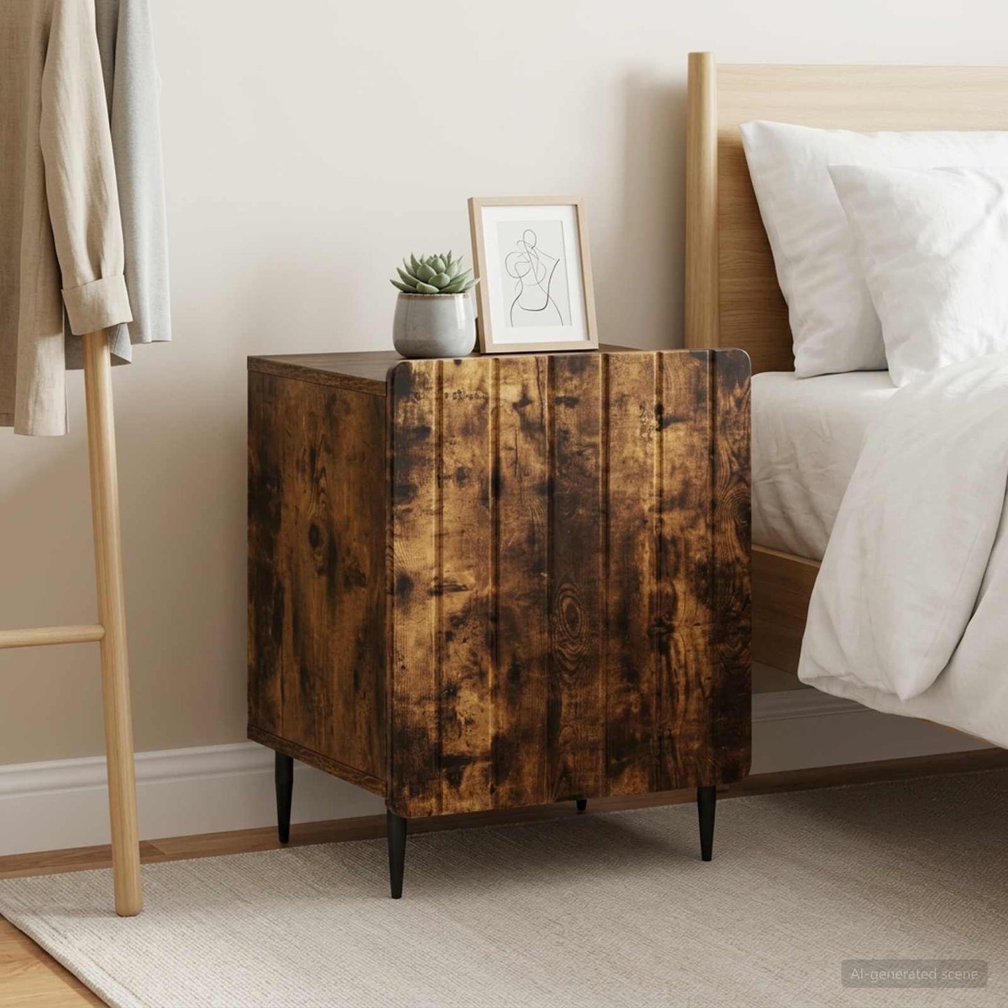 vidaXL Κομοδίνο 2 τμχ. Καπνισμένο Ξύλο Δρυός 43 x 34,5 x 52 εκ