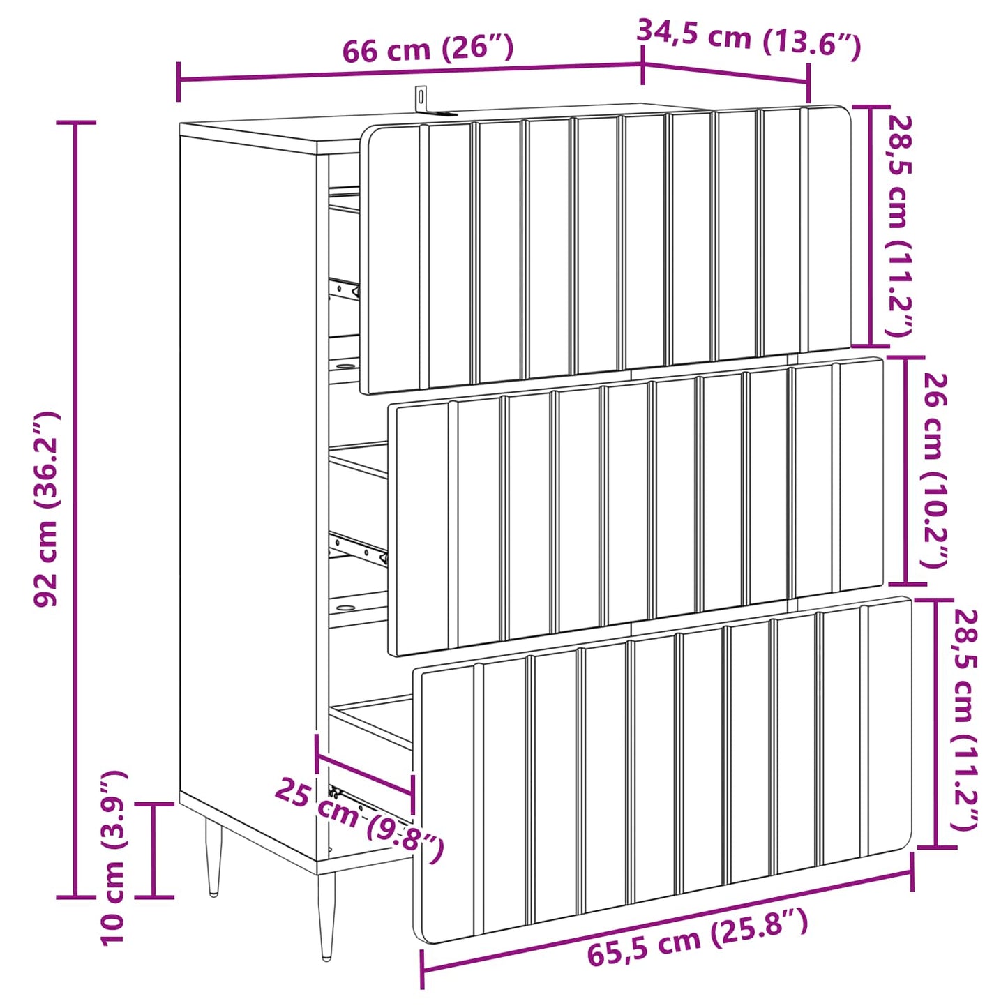 vidaXL Ντουλάπι με Συρτάρια Λευκό 66 x 34,5 x 92 εκ.