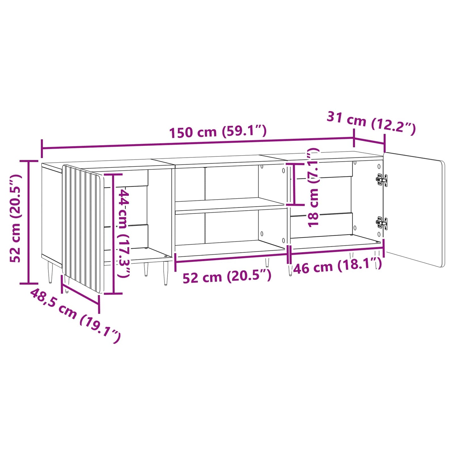 vidaXL Ντουλάπι TV Γκρι Σκυροδέματος 150 x 31 x 52 εκ.