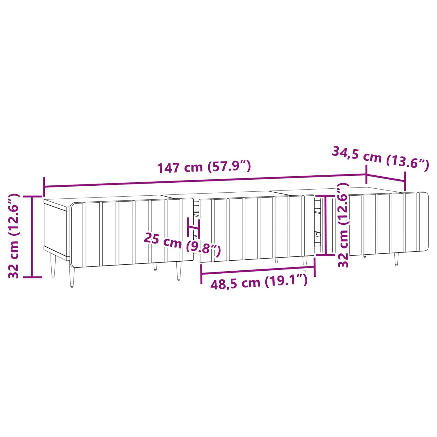 vidaXL Ντουλάπι TV Λευκό 147 x 34,5 x 32 εκ Επεξεργασμένο Ξύλο