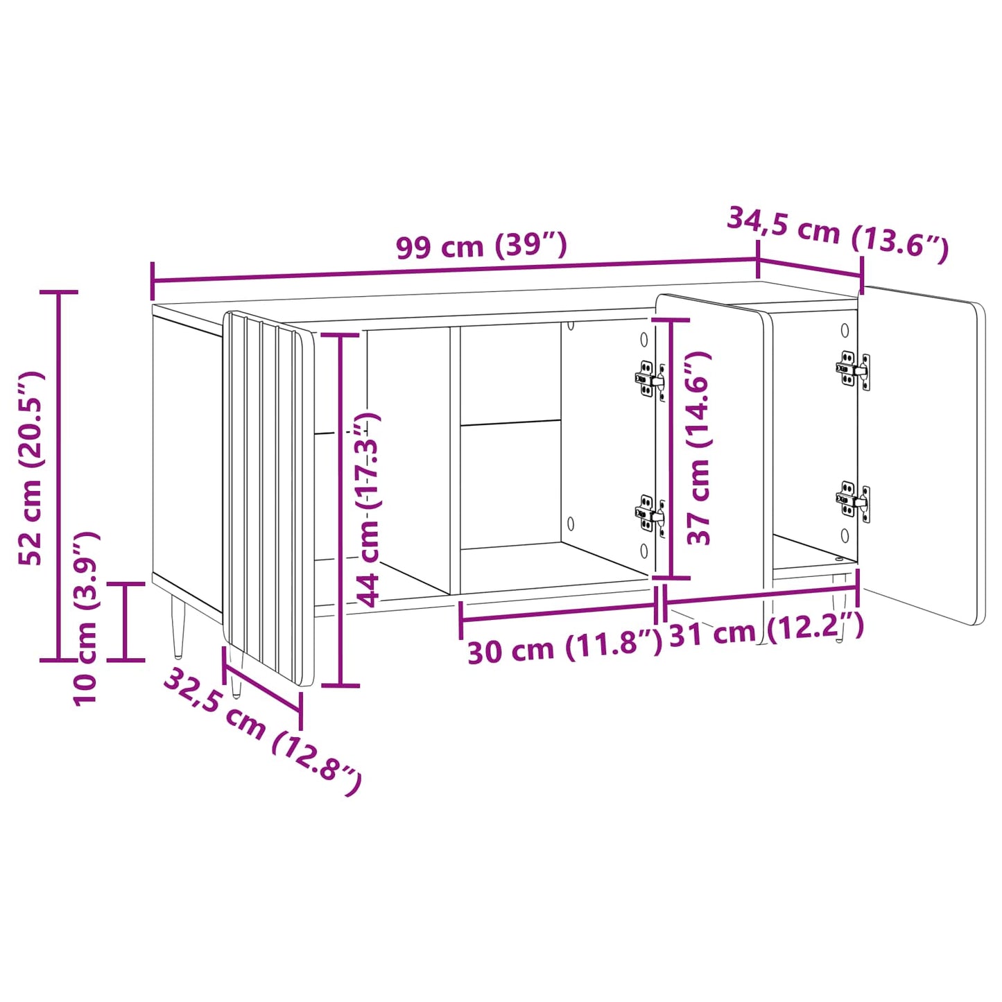 vidaXL Ντουλάπι TV Γυαλιστερό Λευκό 99 x 34,5 x 52 cm