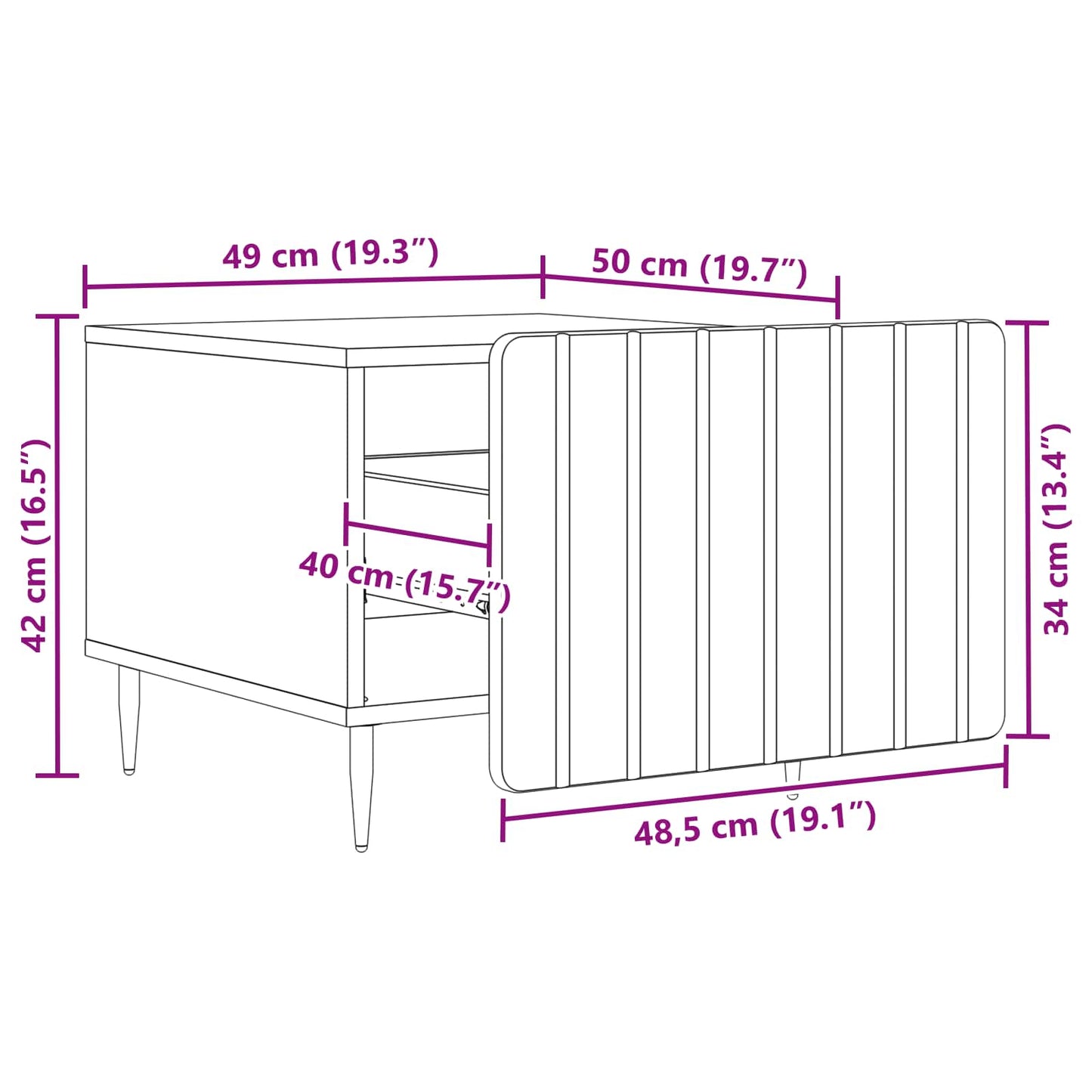 vidaXL Τραπεζάκι σαλονιού Μαύρο 49 x 50 x 42 εκ. Επεξεργασμένο Ξύλο