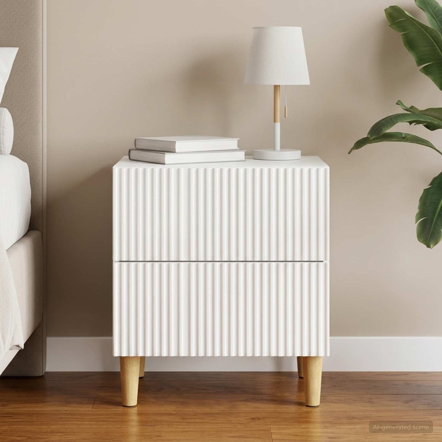 vidaXL Κομοδίνο Γυαλιστερό Λευκό 43 x 34,5 x 48 εκ Επεξεργασμένο Ξύλο