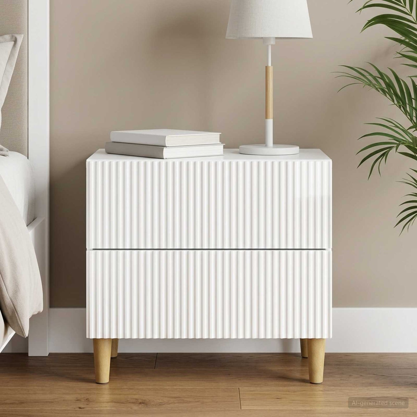 vidaXL Κομοδίνο Γυαλιστερό Λευκό 62 x 34,5 x 48 εκ Επεξεργασμένο Ξύλο